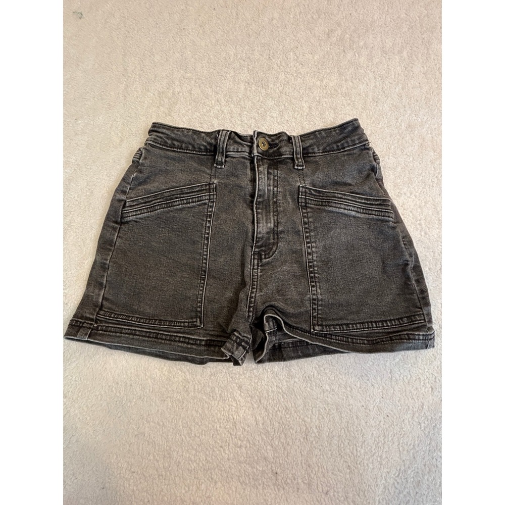 Vans Womens Denim Shorts Faded Black High Waisted Patch Pocket Size 25